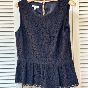 RSVP Talbots Navy Blue Lace Lined Peplum Sleeveless Blouse Size 6 Generous